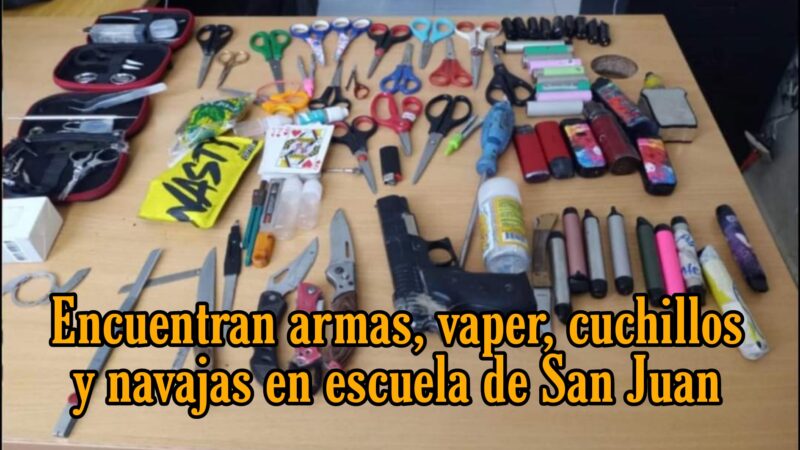 Policía Escolar encuentra pistola, vaper, cuchillos y sevillanas en Liceo de San Juan de la Maguana