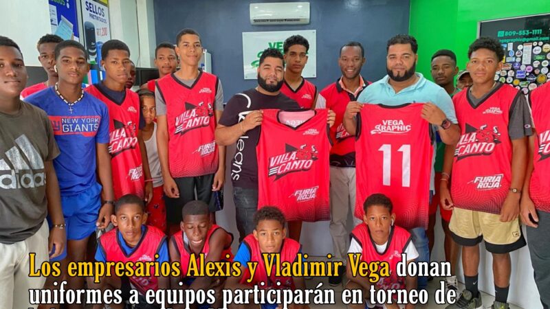 Los empresarios Alexis y Vladimir Vega donan uniformes a equipos participarán en torneo de baloncesto en Hato Mayor