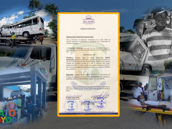Ayuntamiento de Hato Mayor Del Rey decreta tres días de “Duelo Municipal” por tragedia ocurrida con autobús de estudiantes